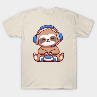 Cute Sloth Gaming Cartoon T-Shirt